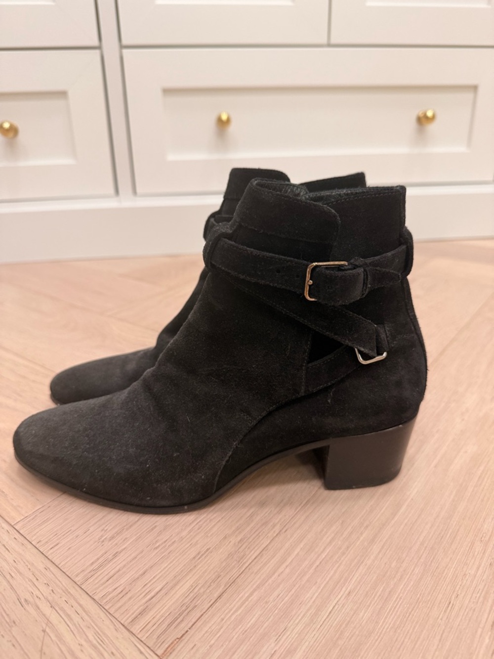 Saint Laurent Suede Ankle Boots in Black